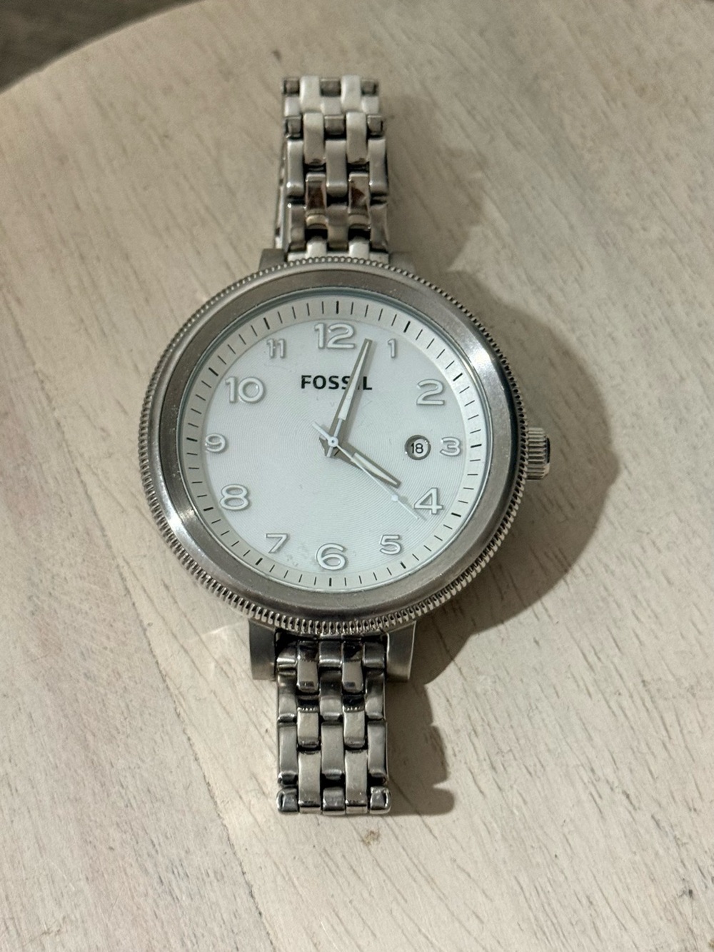 Fossil Silver-Tone Stainless Steel Watch with White Dial